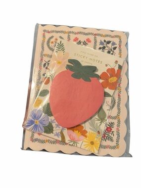 Rifle Paper Co. Strawberry Sticky Notes with Floral Notepad - Coral and Green